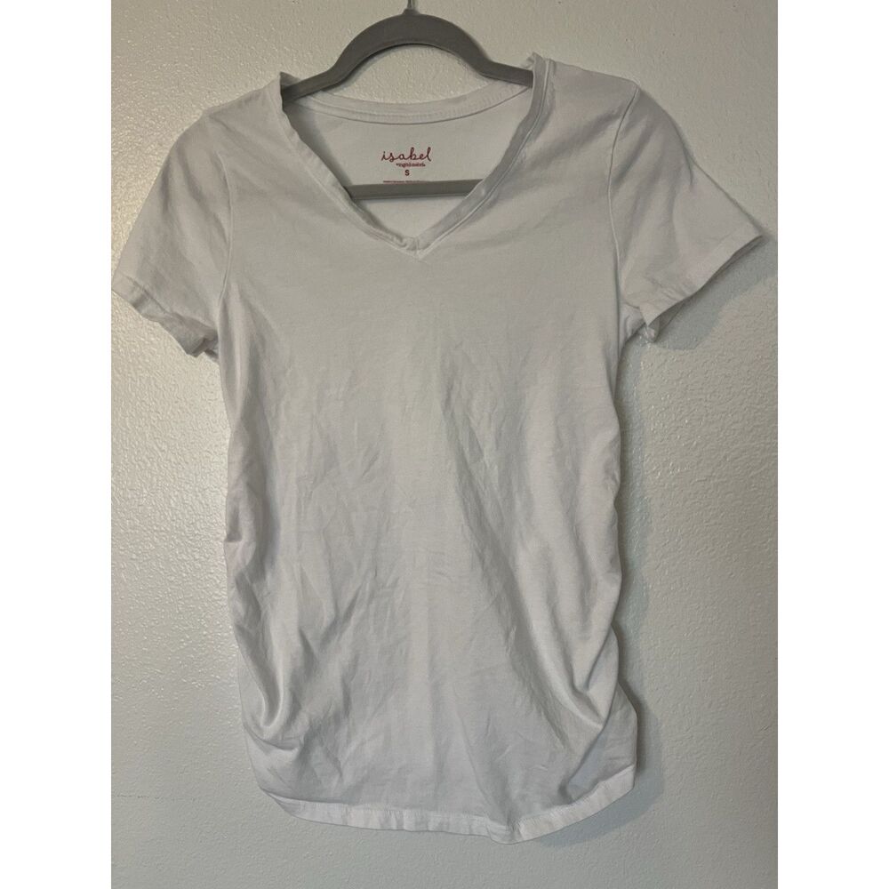 Isabel Maternity by Ingrid & Isabel White Ruched V-Neck Short Sleeve T-Shirt S